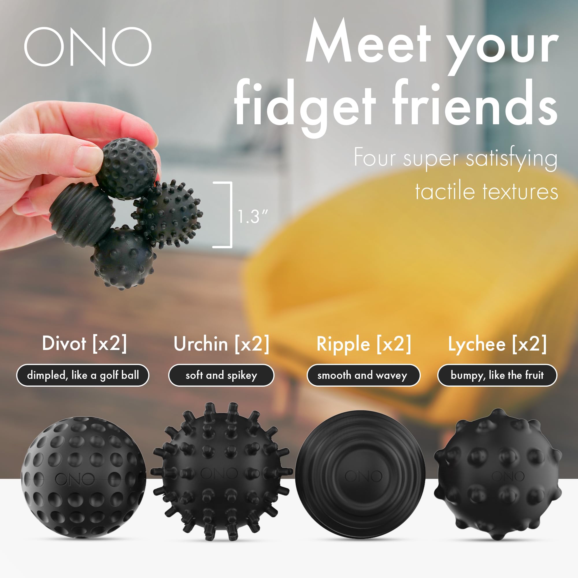 ONO Signets - Silicone Magnetic Balls with Textured Dimples, Bumps, and Waves, Onyx, 21.67 mm - Image 3