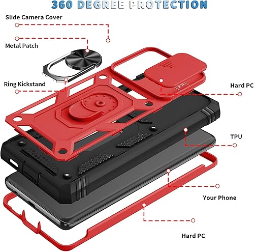 Miniatura 3 de PASNEW Funda para Samsung Galaxy S21 Ultra, soporte de anillo de dedo y cubierta de cámara, puerto deslizante y puerto de carga, enchufe antipolvo,