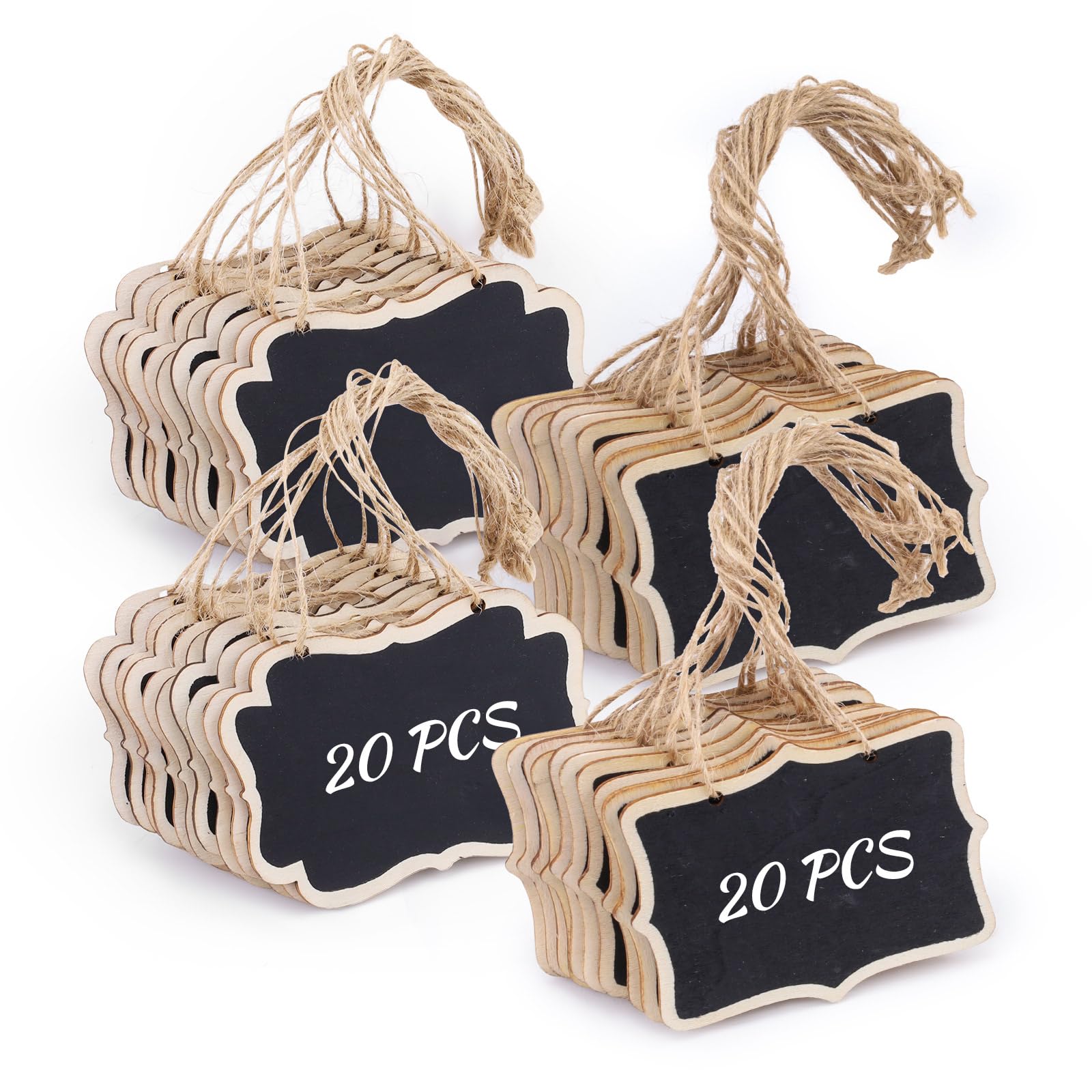 Diakey 40 Pack Mini Chalkboard Tags with String, Small Chalkboard Signs Hanging Wooden Message Board Blackboard for Party Food, Price Tags, Basket Labels, Drink, 2 Shapes