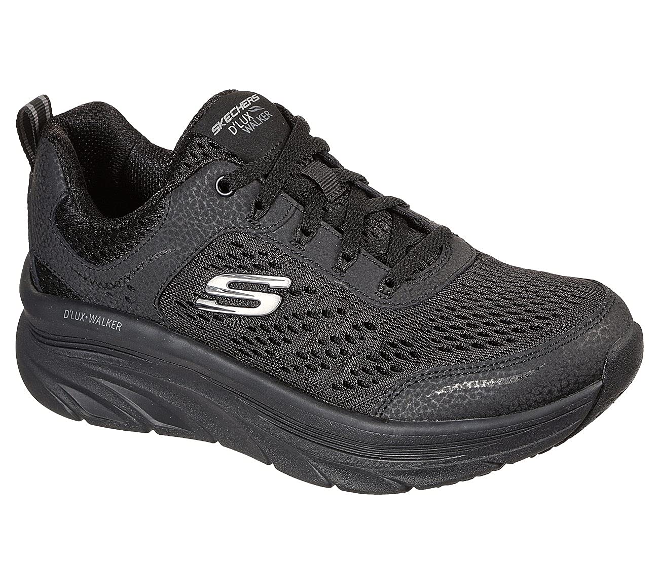 Skechers D'lux Walker Infinite Motion, Zapatillas Mujer, Black Leather Mesh Trim, 40 EU