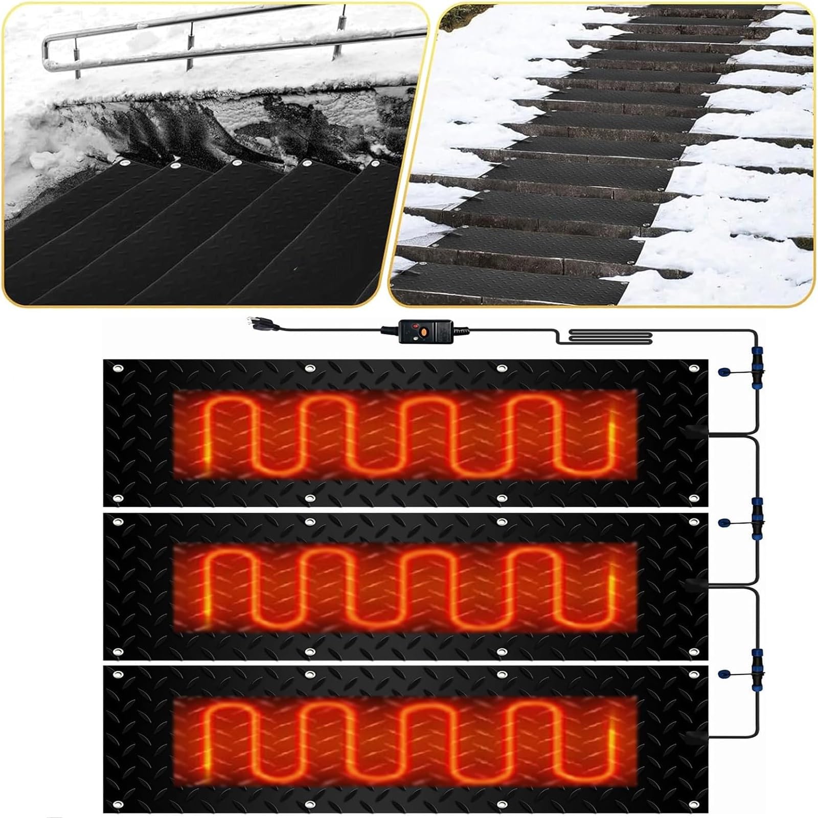 Tapis de fonte de neige for allée et trottoir - Tapis d'extérieur antidérapant en caoutchouc for l'hiver(40x120cmx3Pcs)