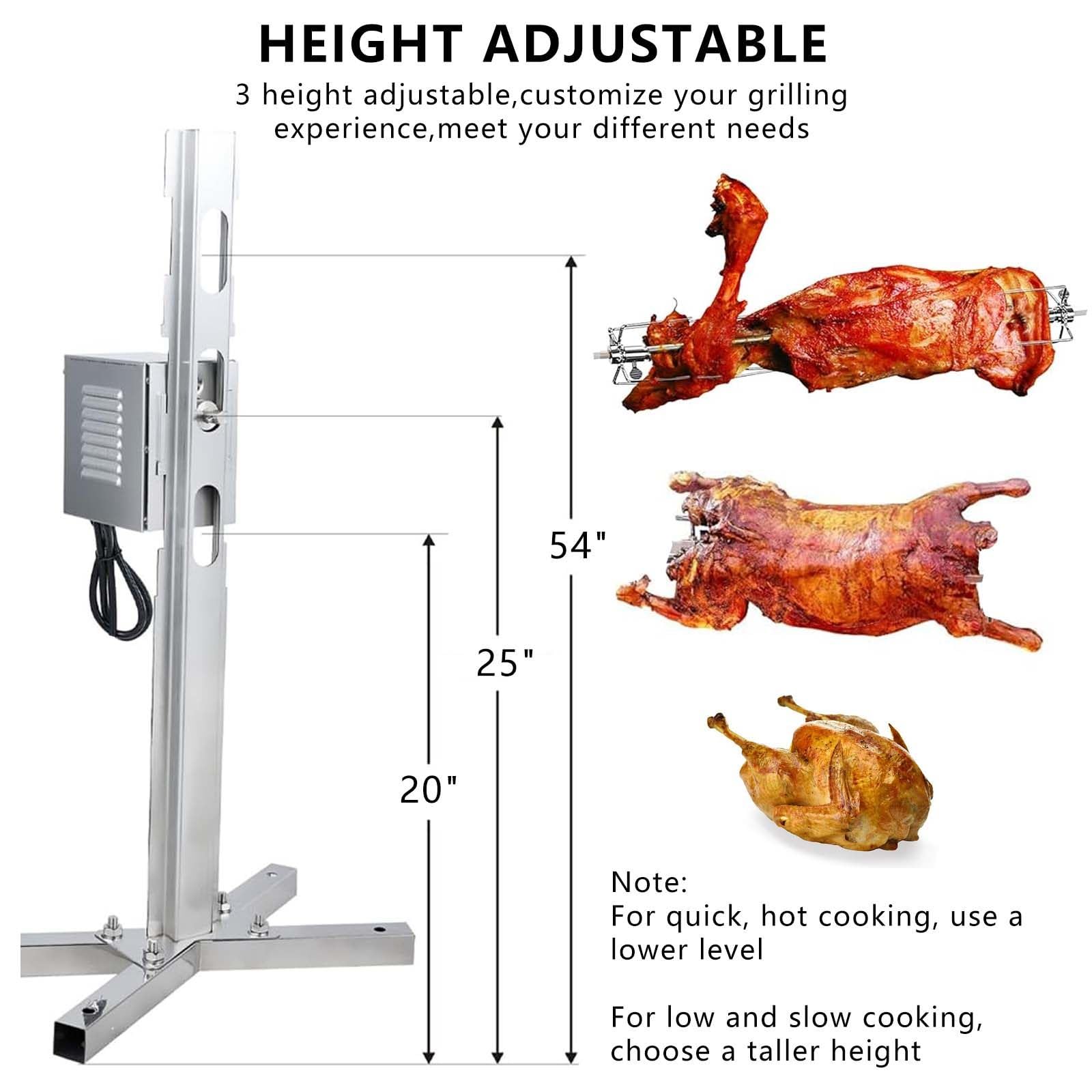 Kit Girarrosto Elettrico da 114 Cm, capacità da 150 A 200 kg, Supporto per Girarrosto per Maiale E Agnello, per Feste All'Aperto E Campeggio