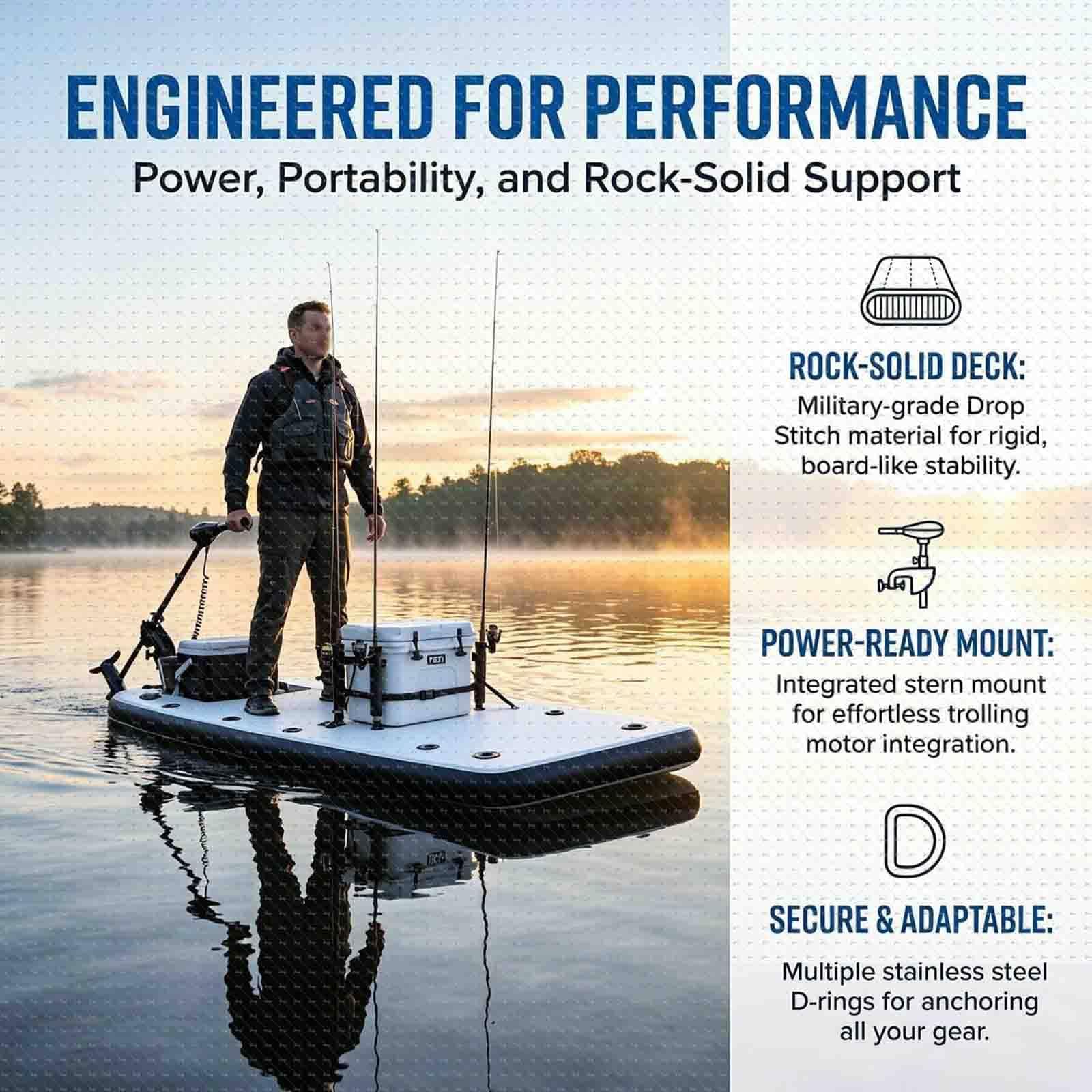 Barca da Pesca Gonfiabile Portatile 2M/2,5M,Piattaforma con Pompa e Remi Nomotor-2M | Isola Gonfiabile PVC 8 PSI Antiscivolo,Portata 400 kg,Supporto Motore,Anelli D,Lago,Piscina,Mare