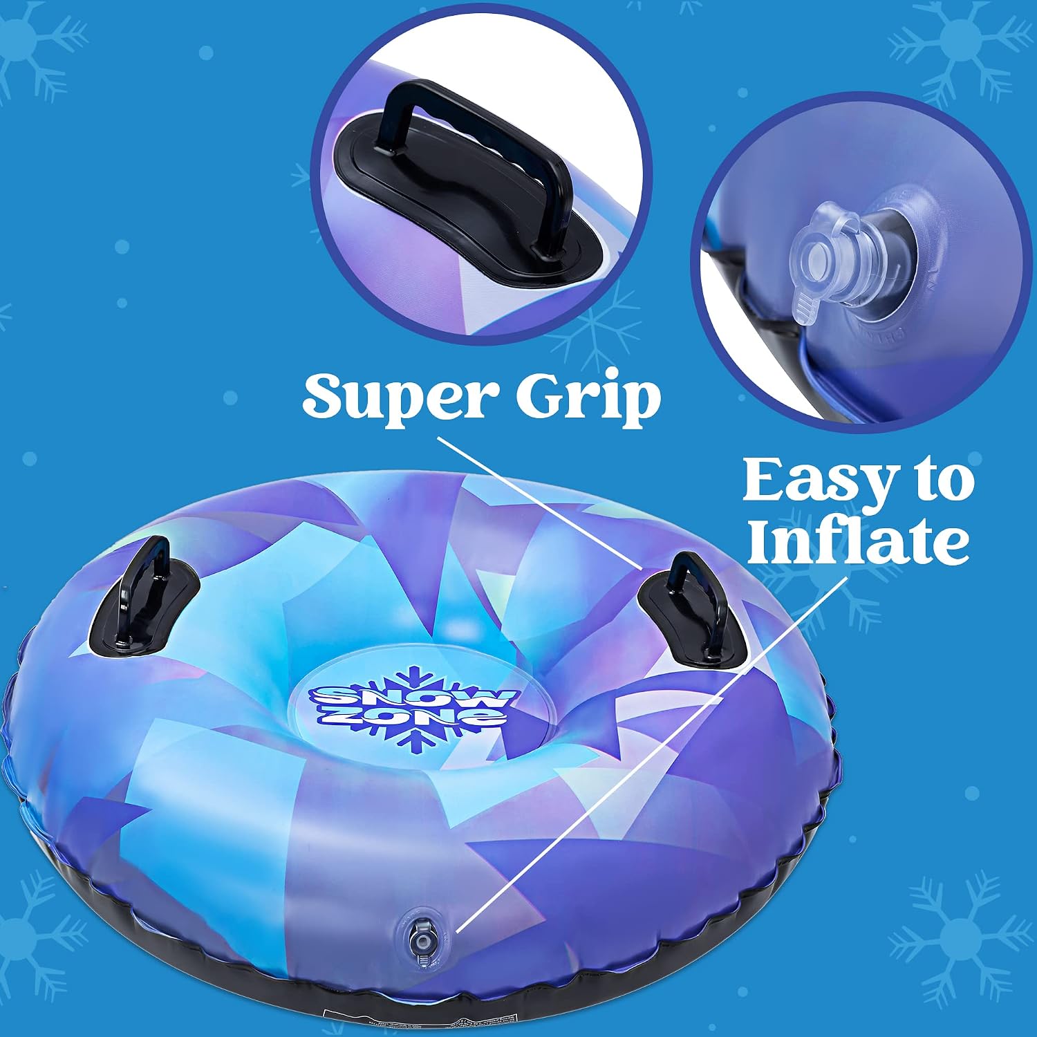 JOYIN Snow Tubes (2 Sets), 34 Inches Inflatable Snow Sled for Sledding for Kids and Adults, Heavy Duty Inflatable Snow Tube Made by Thickening Material of 0.5mm