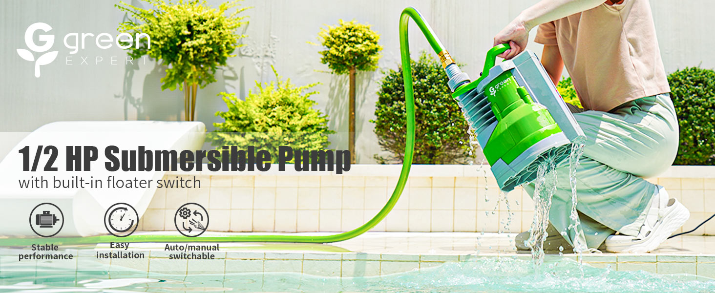Green Expert 1/2 HP Submersible Sump Pump 3000GPH High Flow with