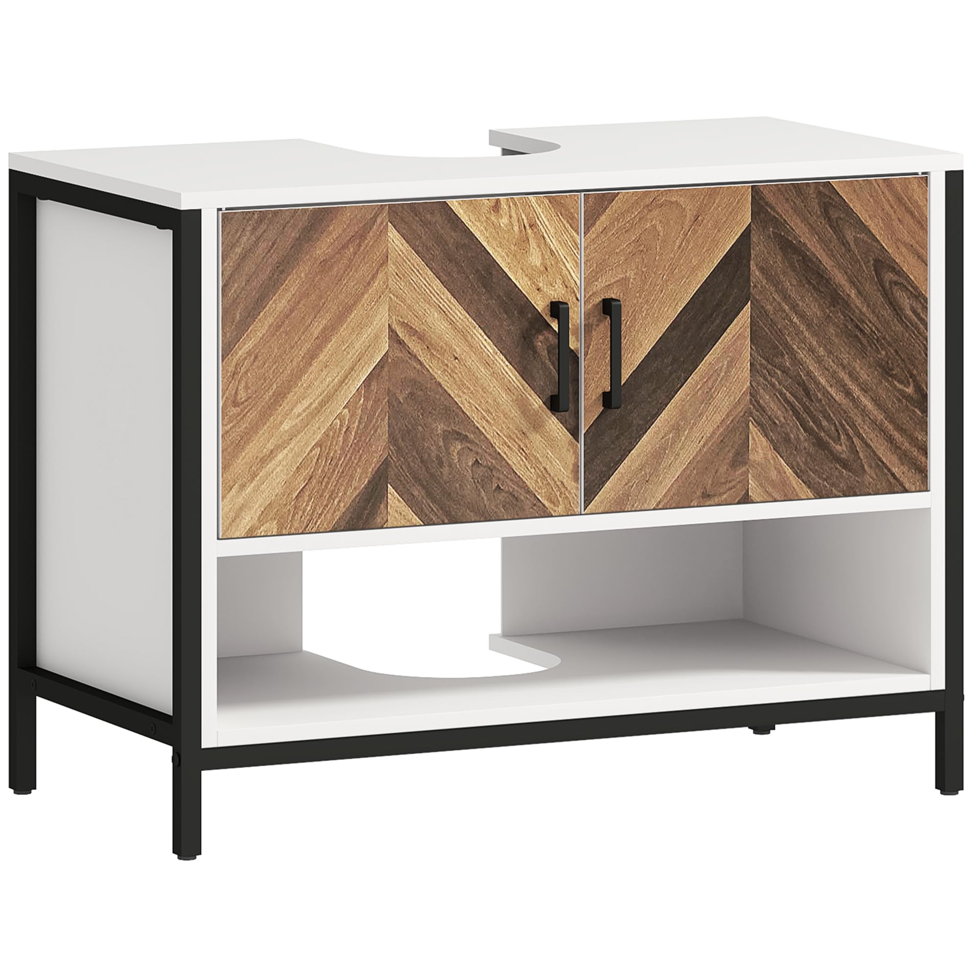 HOMCOM Bathroom Under Sink Cabinet - Cream - U-Shaped Slot - 80W x 40D x 60H cm