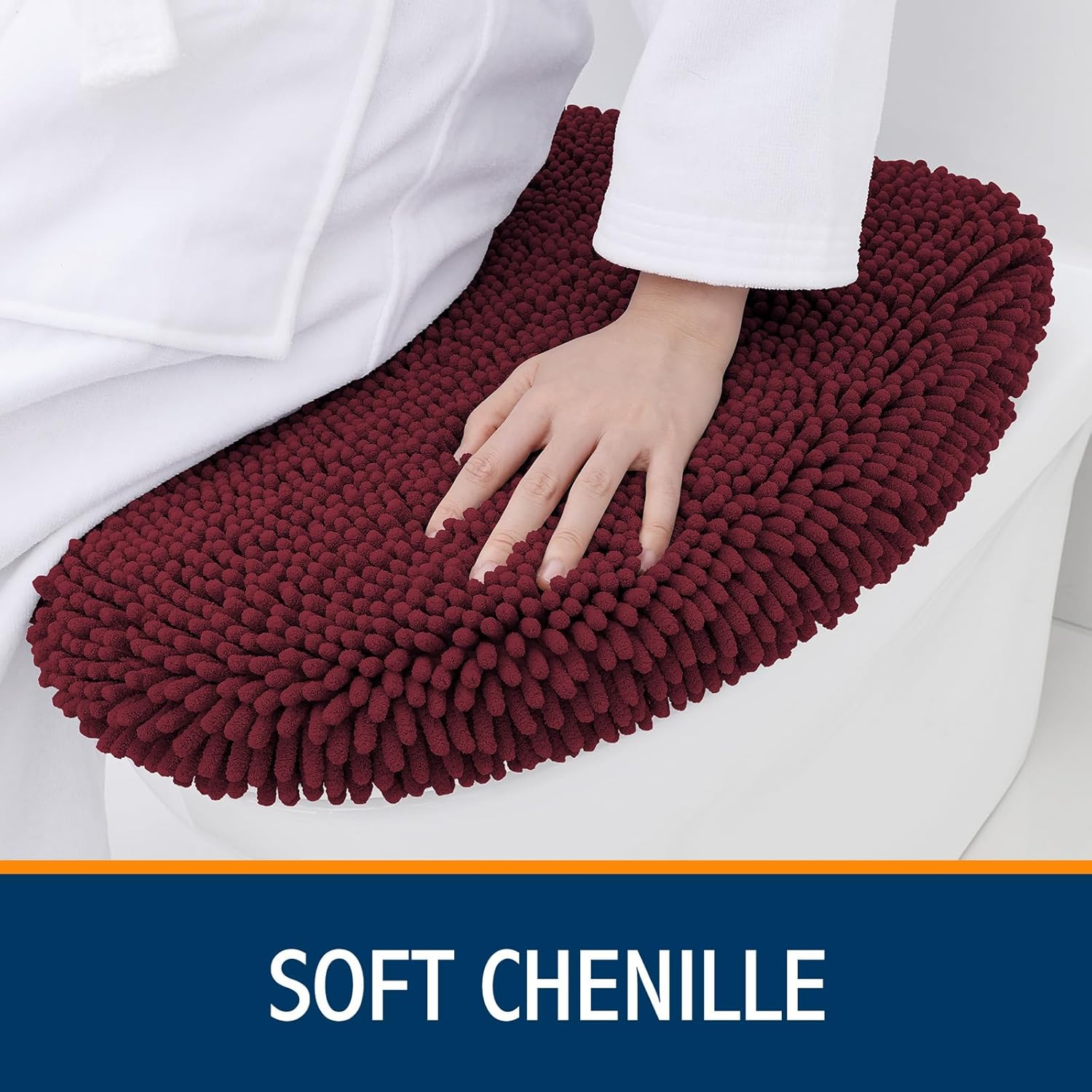 Smiry Soft Chenille Bathroom Toilet Lid Cover, Machine Washable Covers, 17.5x15, Fits Most Round, Elongated and Oblong Lids, Accessories Decor, Burgundy