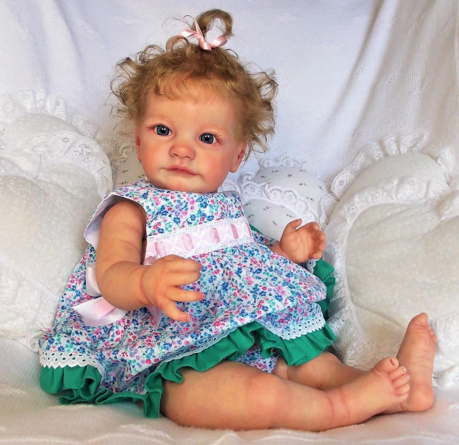 YIHANGG 60CM Realistic Reborn Baby Doll Blue Eyes 24inch Girl Reborn  Toddler Doll Blonde Curls Hair Princess 3D Skin Hand Paint Doll Visible  Veins