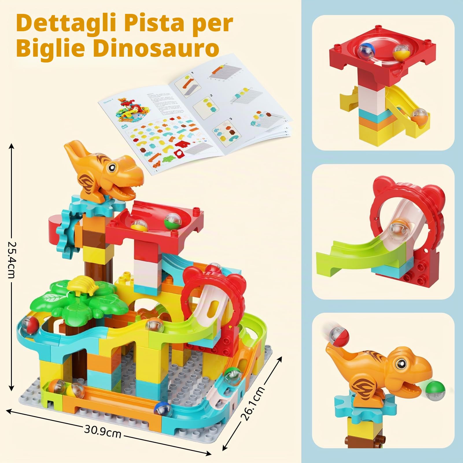 Blocchi da costruzione per la pista di marmo, 90 pezzi di dinosauri per la pista di marmo, regalo educativo STEM per ragazzi ragazze 4 5 6 7 anni