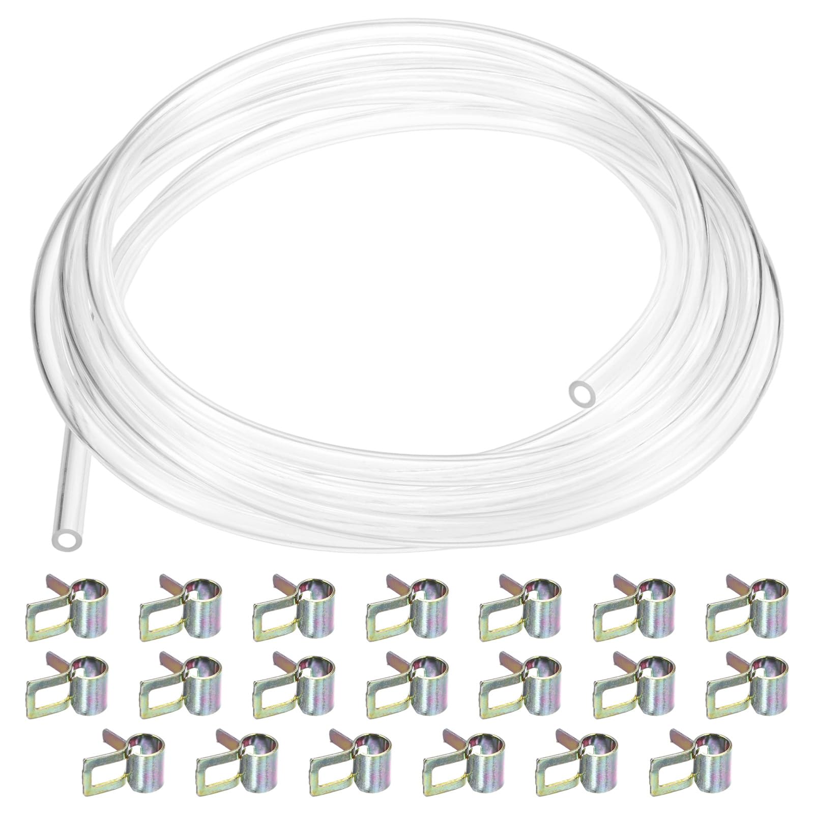 M METERXITY TPU Fuel Line Kit, 5mm(0.2") ID 8mm(0.31") OD, 4m(13 Ft) Long Carburetor Vent Hose with 20 Pipe Clamps for ATV/Go Kart/Dirt Bike/Lawn Mower/Small Engines [Clear]