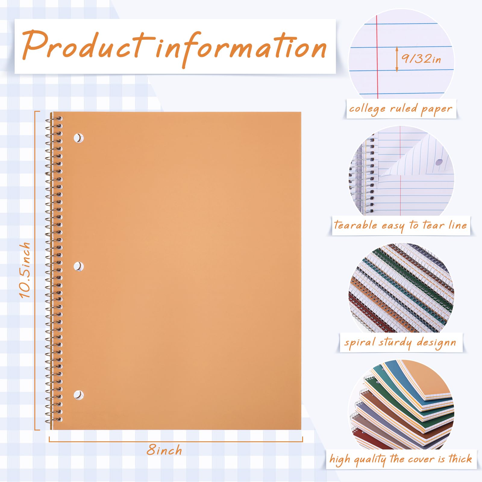 Qilery Lot de 8 carnets à spirale à 3 sujets lignés pour université - 20,3 x 26,7 cm - 3 compartiments - Couleurs assorties - Ligne facile à déchirer - 150 feuilles - Pour le bureau, l'école (couleur