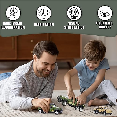 Miniatura 5 de Juego de camión de vehículos militares fundidos a presión, paquete de 4 juguetes de metal modelo del ejército, juegos de autos todoterreno, regalos