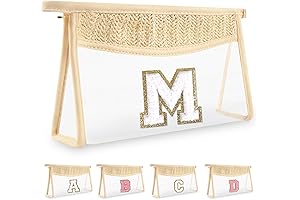 Personalized Initial Letter Bag Boho Straw Clear Makeup Bag, Personalized Initial Letter Bag