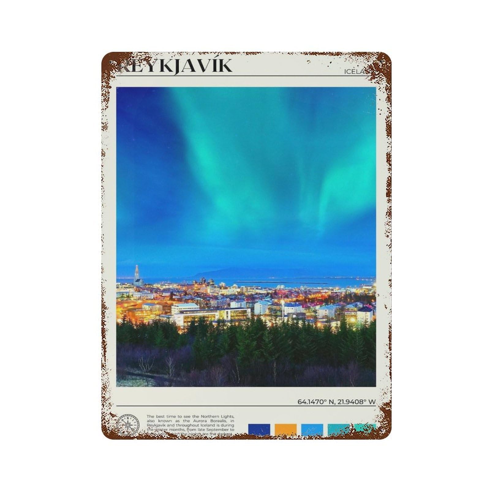xiaoxiaoshen Real Photo Reykjavík Decor Iceland Wall Decor Art Metal Tin Poster Modern Home Decor Art Home Bar Shop Decorations Vintage Sign 40x30cm