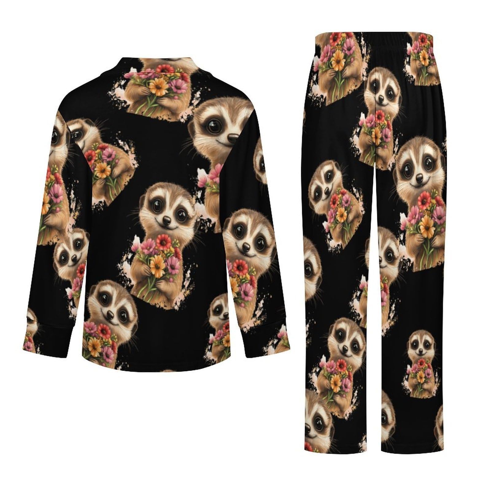 Conjunto de pijama para mujer con diseño de suricatas, cuello en V, manga larga y pantalones, ropa de dormir suave y cómoda