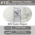 Cozyful Chunky Yarn for Hand Knitting - #10 Chunky Chenille Yarn, Jumbo Big Thick Chunky Yarns for Crocheting, Super Bulky Chunky Knit Blanket Yarns, 8 Skein (22 yds 8 oz Each Skein), Cream