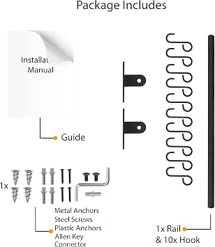 Wallniture Lyon Kitchen Rail with 10 Utensil Holder S Hooks for Hanging Kitchen Utensils Set and Cookware, 17 Frosty Black