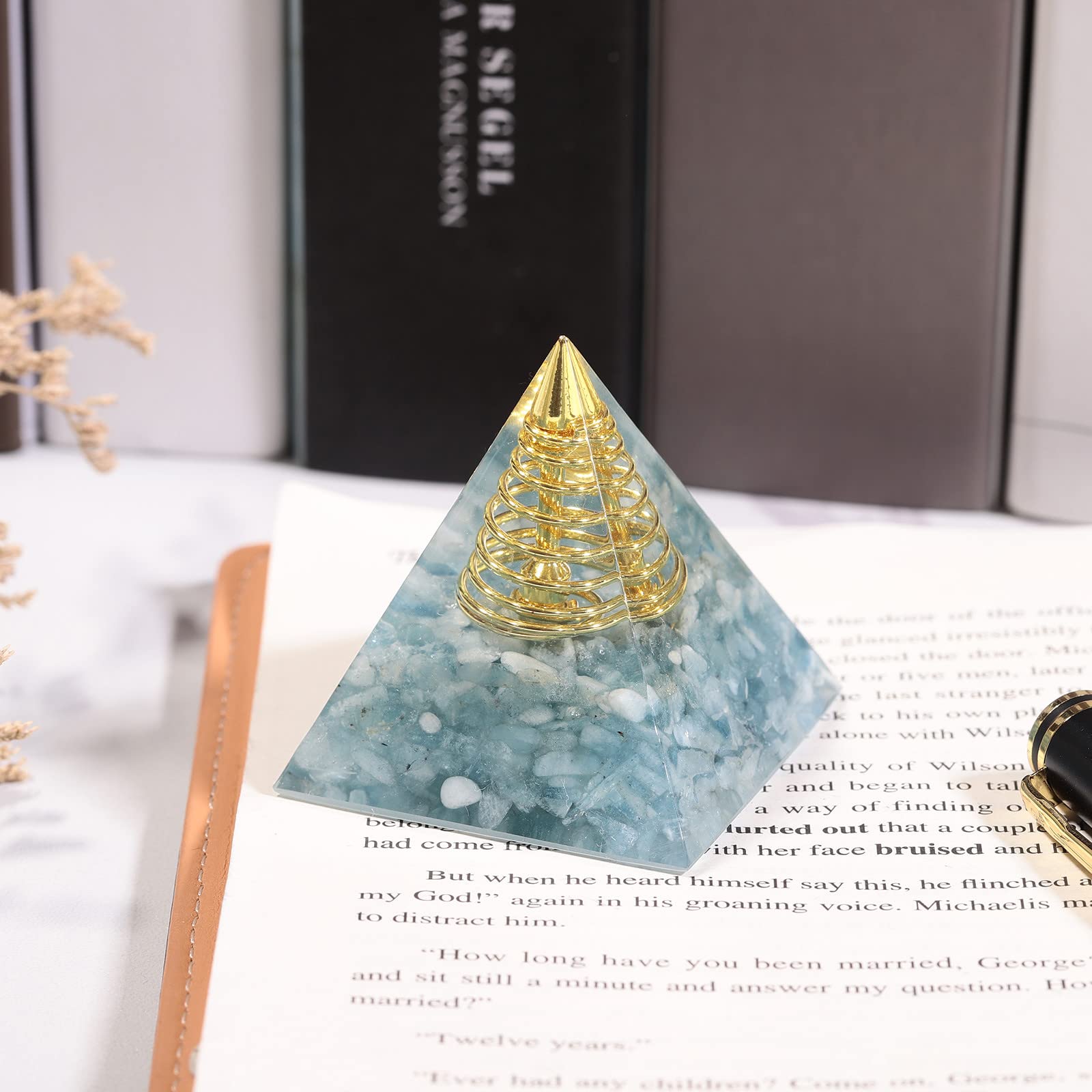 Nupuyai Aquamarine Spiral Healing Crystal Pyramid for Protection Spiritual Ornament Quartz Energy Point Figurine for Reiki Healing with Gift Box - Image 4