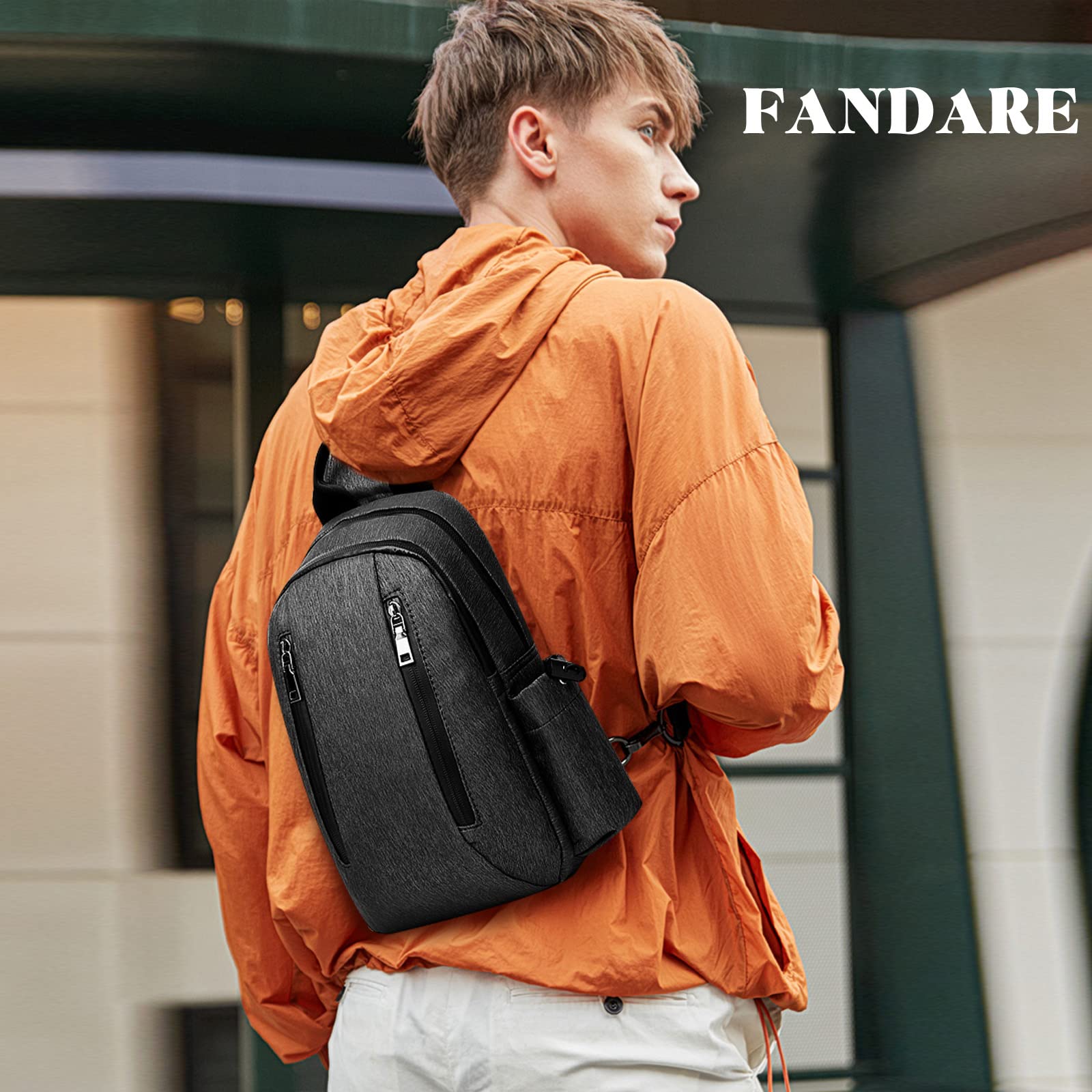 FANDARE Retrò Zaino Monospalla Marsupio Borse piccole a tracolla Sling Bag Business Borsa a Spalla per Uomo Donna Scuola Outdoor Ciclismo Viaggio Hiking Daypacks Impermeabile Nylon Nero