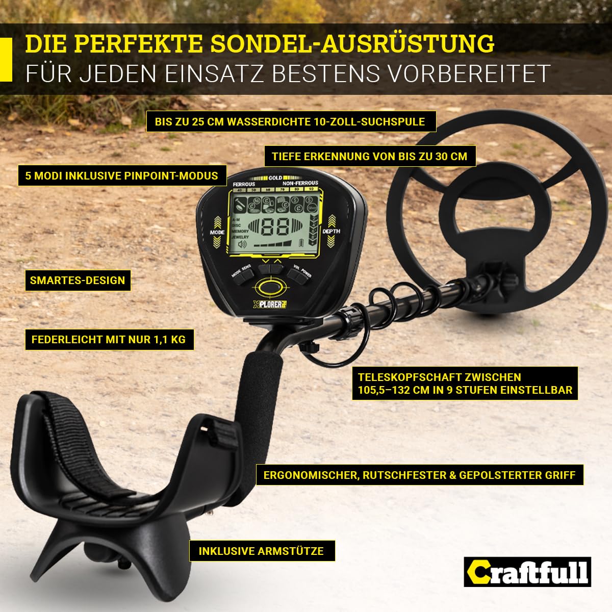 Craftfull Metalldetektor Xplorer | Metalldetektoren für Kinder & Erwachsene