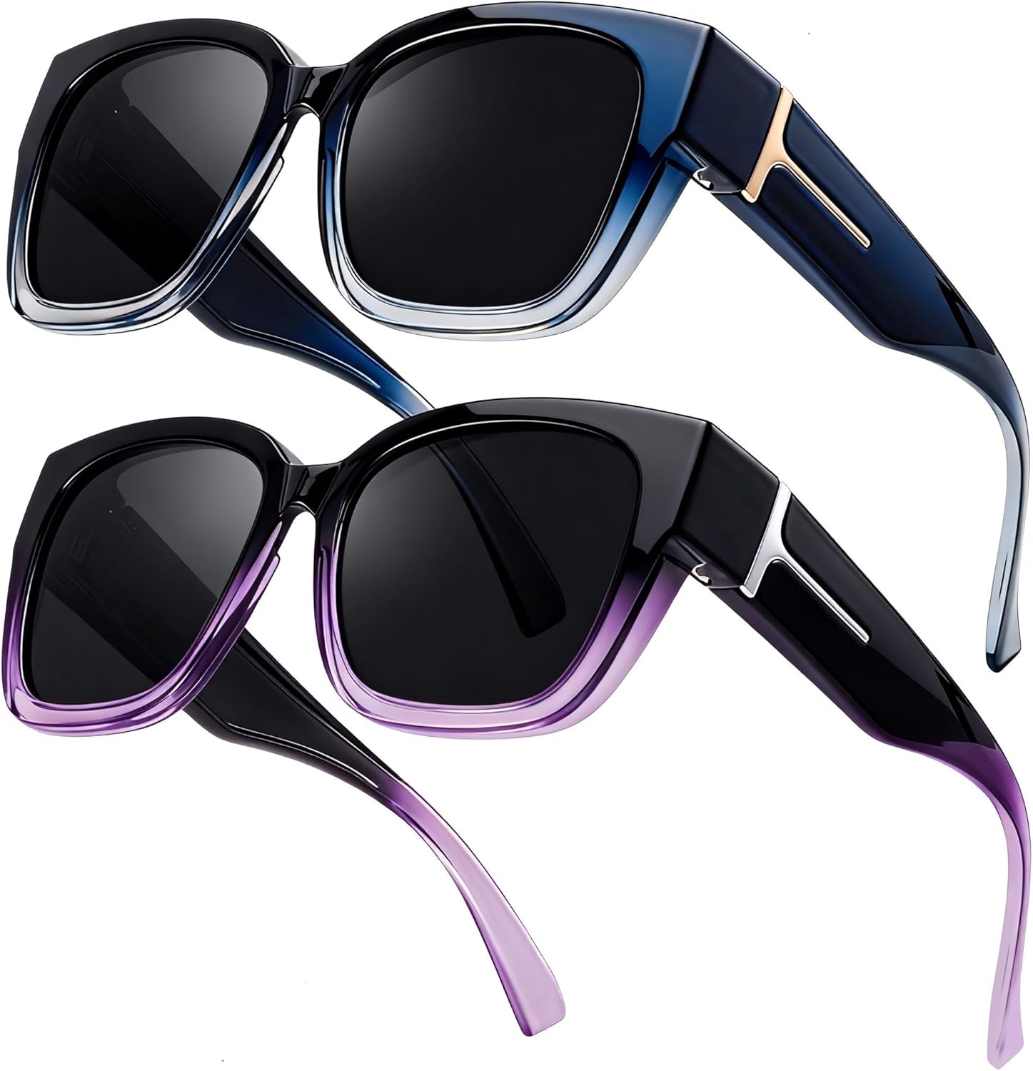 LVIOE 2 Pack Polarized Fit Over Sunglasses for Women Men Oversized Square Over Glasses Sunglasses with UV Protection LS7511