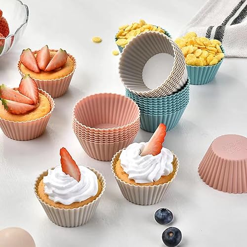 Miniatura 5 de Forros de silicona para cupcakes, juego de 12 moldes de silicona antiadherentes de 2.55 pulgadas, moldes de silicona reutilizables para cupcakes