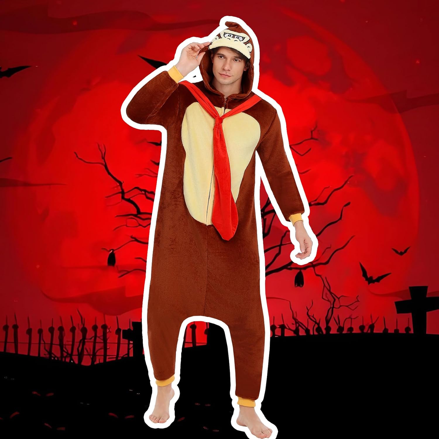 Halloween Character Costumes Monkey Brown plush adult Onesie