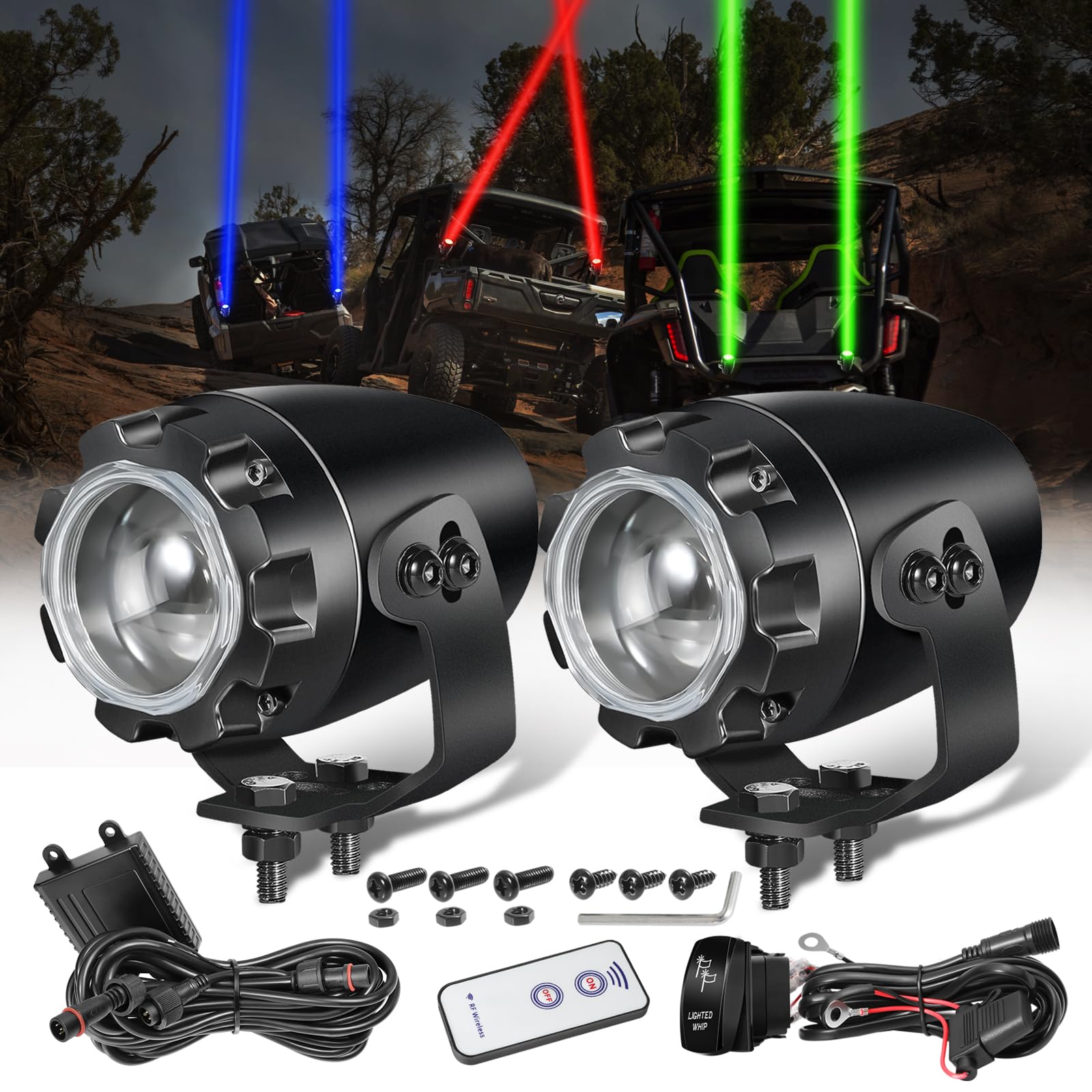 Whipless LED Whip Lights for Side by Side, Niwaker RGBW Whip Light Kits with RF Remote & Switch RGB Chasing Lights Antenna LED Whips for UTV ATV SXS Dune Buggy Polaris RZR Can Am Kawasaki Honda