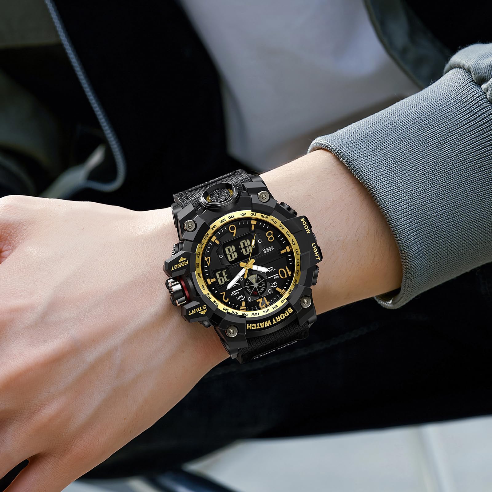 Montre de sport analogique numérique robuste pour homme, étanche 5 ATM, éclairage à quartz, résistante aux chocs, pratique pour la course, la randonnée, le camping