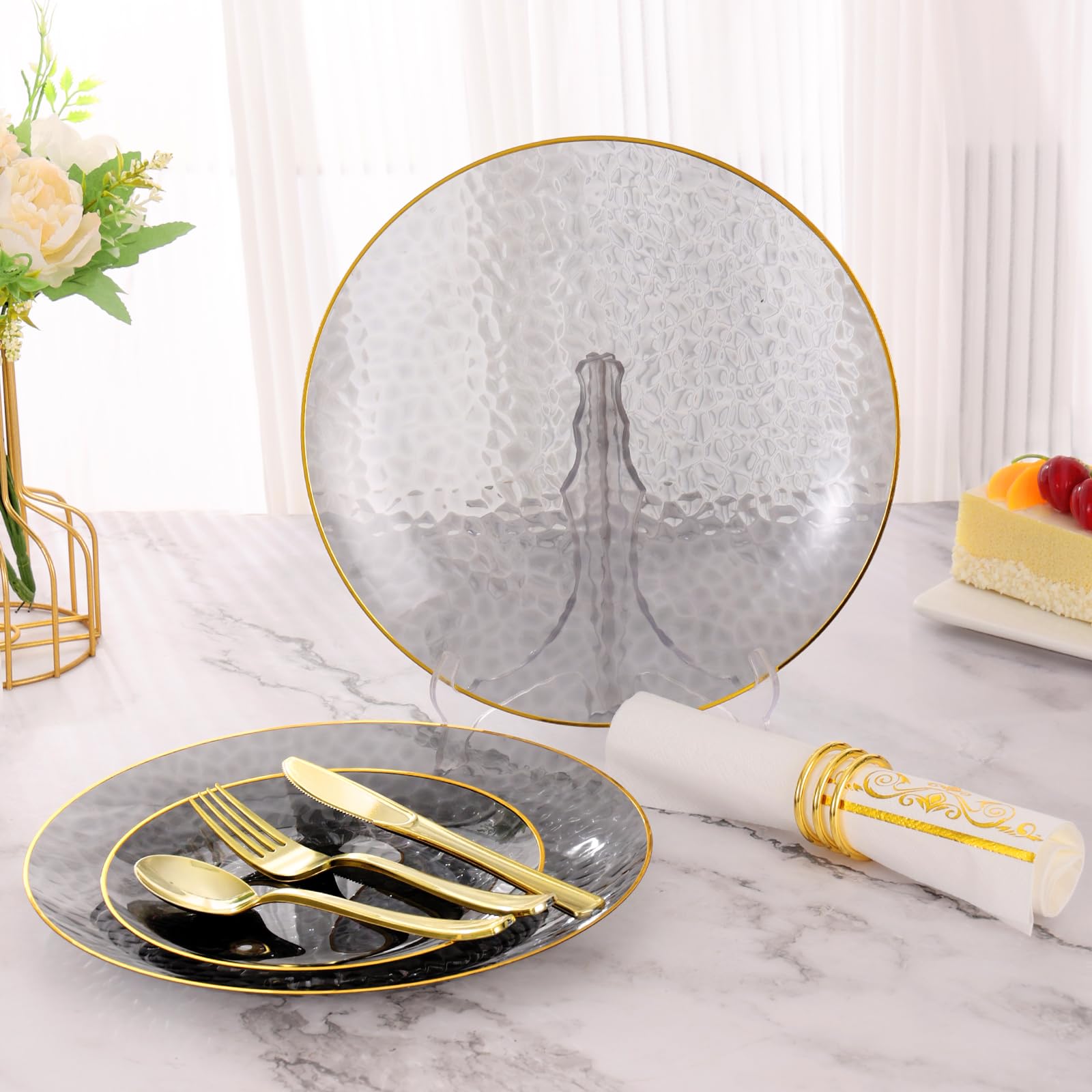 Black & Gold Disposable Plates - 150 Pcs for 25 Guests -7 Black & Gold Disposable Plates - 150 Pcs for 25 Guests -7