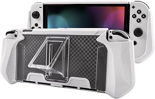 Switch Oled 保护套 开关 有机EL型号 壳 一体式 TPU材质 全面保护 耐冲击 轻薄 装卸简单 防水防尘 防滑 带支架功能 (白)
