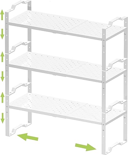 Estante expandible para organizador de gabinete, ajustable, apilable, especiero en la cocina y el baño, para mostrador, despensa, despensa (3