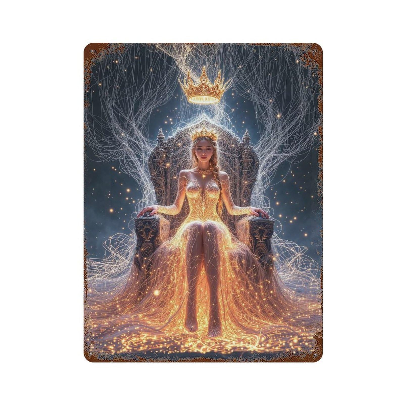 Golden Queen on Throne 15.7"x11.8" Retro Metal Sign, Vintage Wall Decor for Office, Studio And Wall Decor