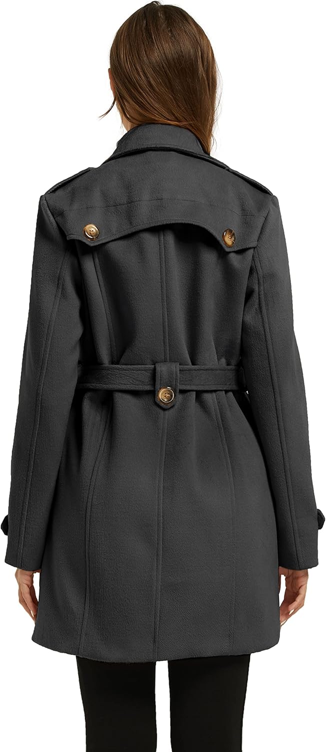 Rear View of Wantdo Mid-Long Pea Coat with Belt for Women