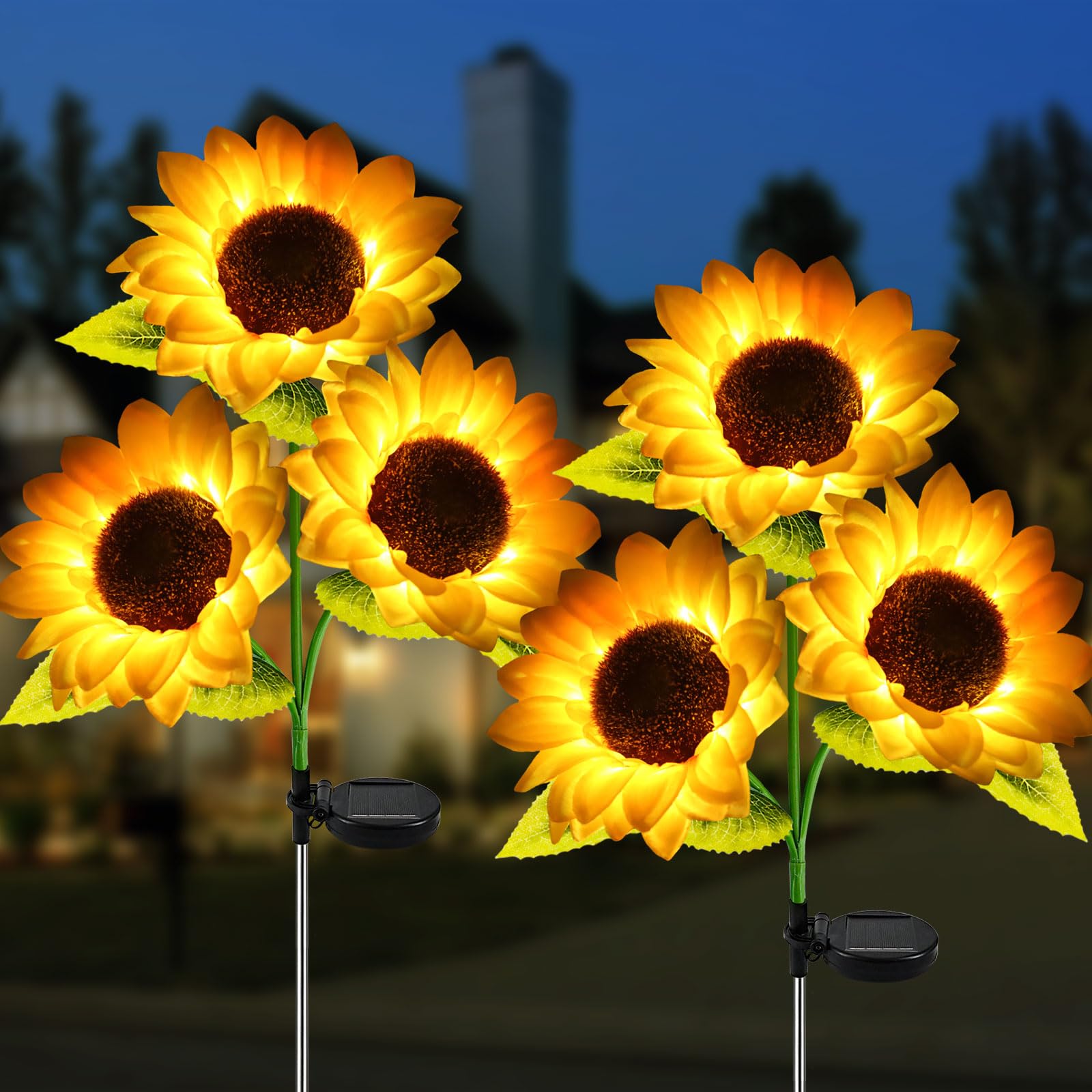 Solar Sunflower Garden Lights Outdoor - Upgraded 2 Pack With 6 Waterproof Decorative Sunflowers for Valentine's Day, Yard, Patio, Pathway Decoration