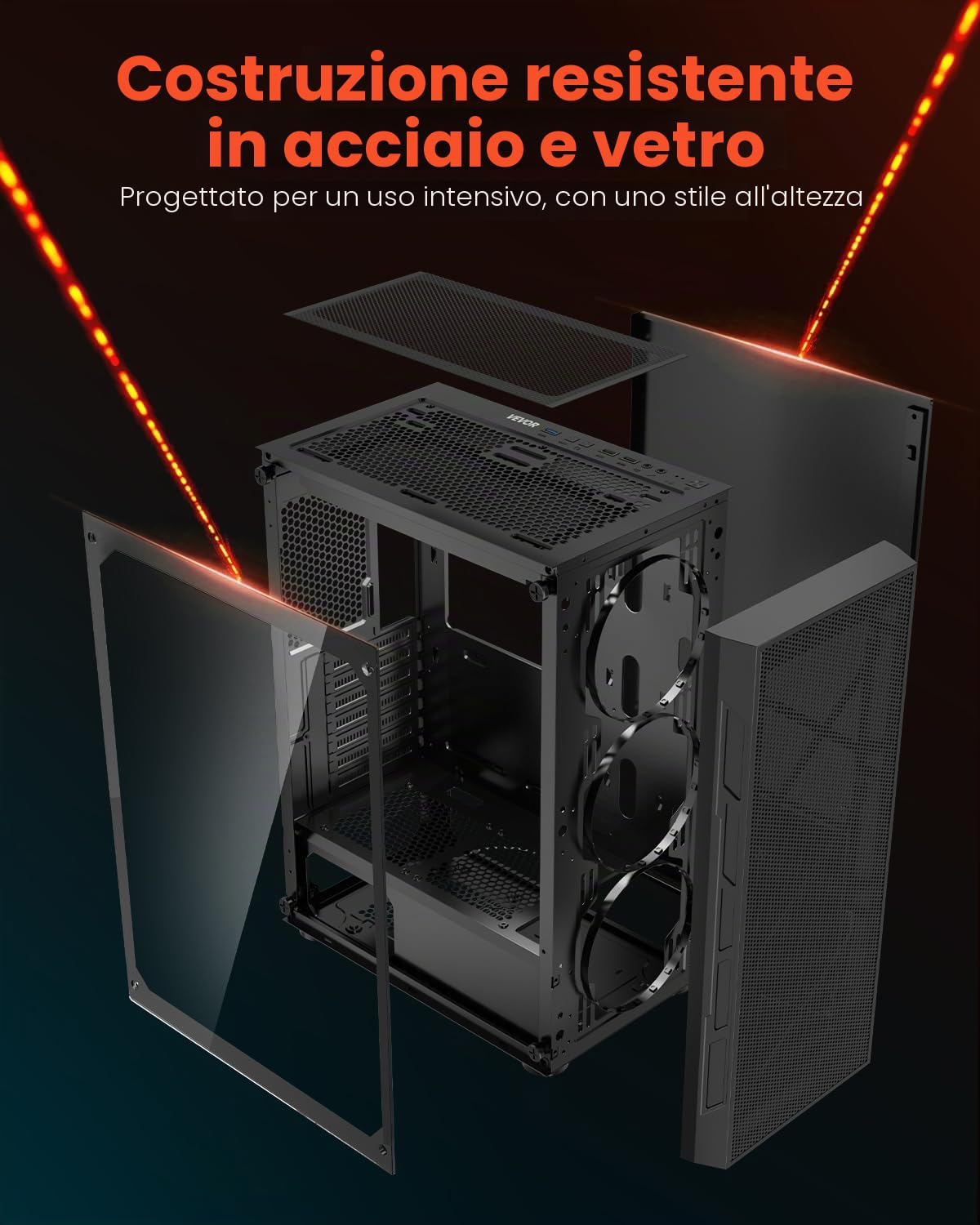 VEVOR Case per PC Compatto, 3 Ventole ARGB da 120 mm Case per Computer da Gioco con Pannelli in Vetro Temperato ad Alto Flusso d'Aria, per GPU Fino a 320 mm di Lunghezza, per ATX/M-ATX/ITX