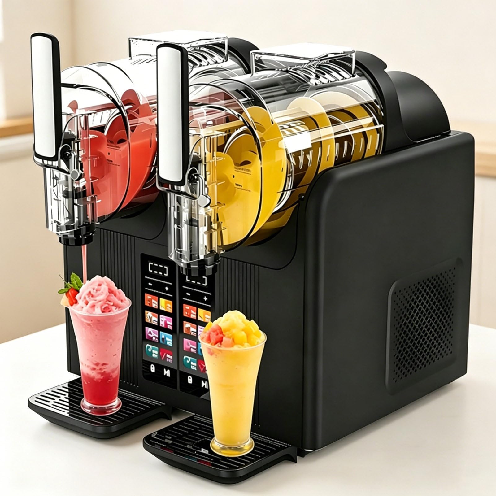 MáQuina para Hacer Helado Cremoso, MáQuina De Granizados 2 En 1, Sin Necesidad De Hielo Y con Enfriamiento RáPido, 7 Modos Preestablecidos, Dureza Y Temperatura Ajustables Black