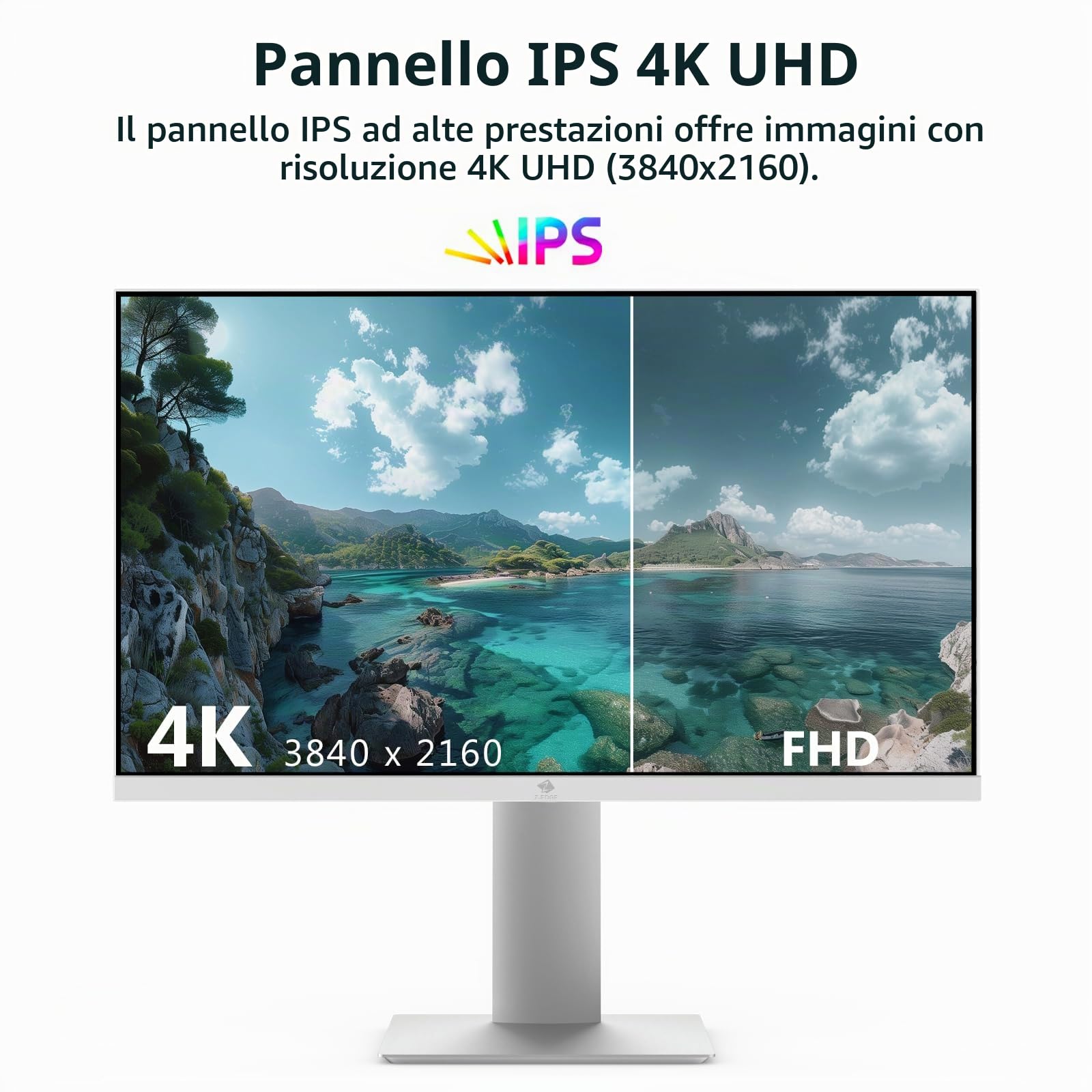 Z-Edge Monitor PC Bianco 27'' IPS 4K UHD (3840x2160), FreeSync, 75Hz, Schermo Ufficio White 16:9, 5ms, 2×HDMI2.0 & 2×DP1.4, Supporto Regolabile/Verticale/Orizzontale/Rotante, VESA(DP Cavo Incluso)