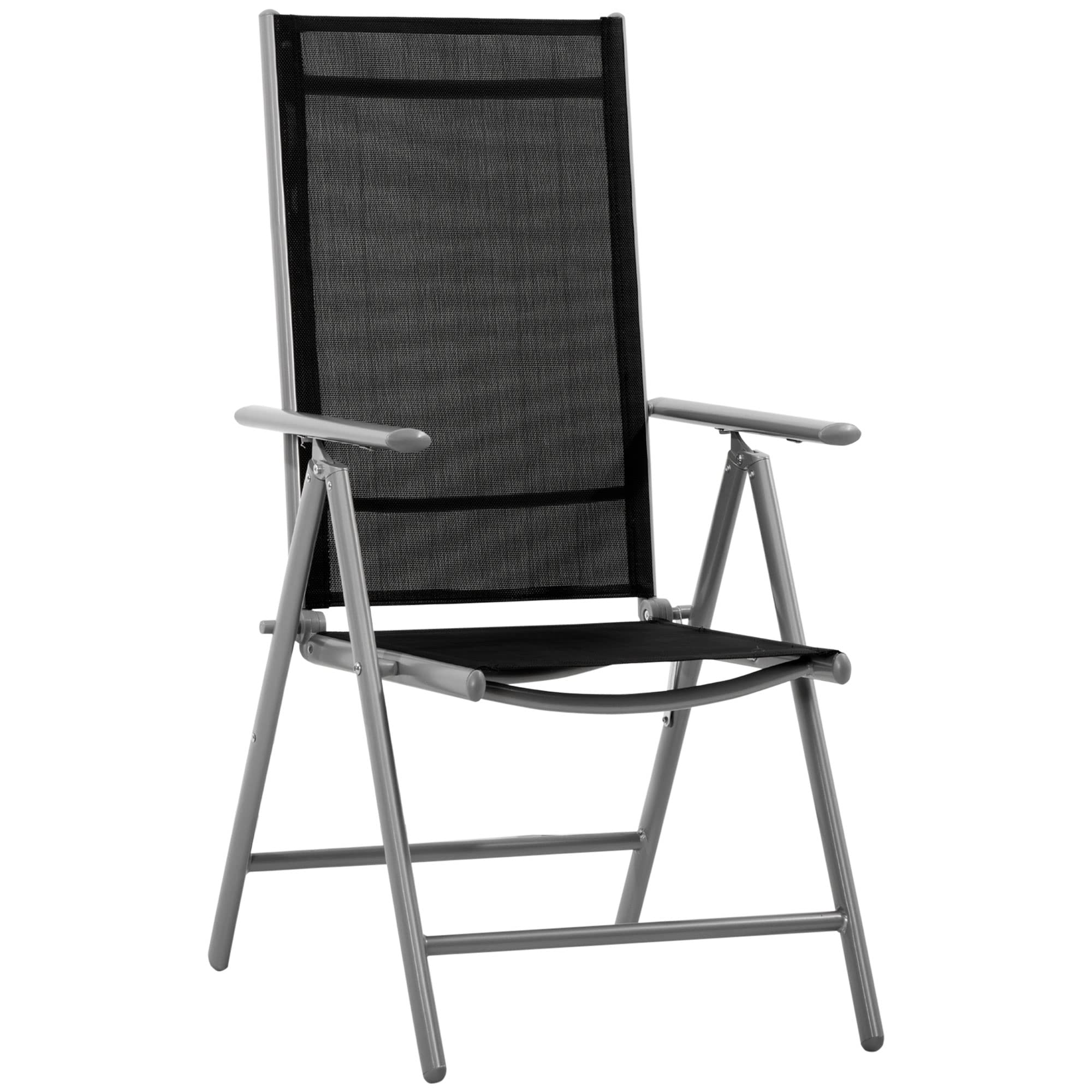 Outsunny Sedia da Giardino Pieghevole Alluminio Texteline Schienale Regolabile 7 Livelli Nero 65x55x85-105cm