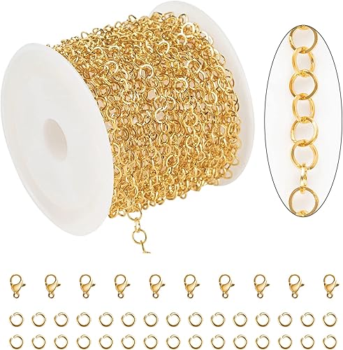Miniatura 1 de KYUNHOO Cadenas de acero inoxidable chapadas en oro de 16.4 pies, cadena de eslabones circulares de 0.157 in, a granel para mujeres, pulseras,