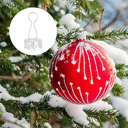 Miniatura 6 de Juego de 120 tapas redondas de adorno de Navidad, color plateado, repuesto con cuerdas para colgar en el árbol de Navidad