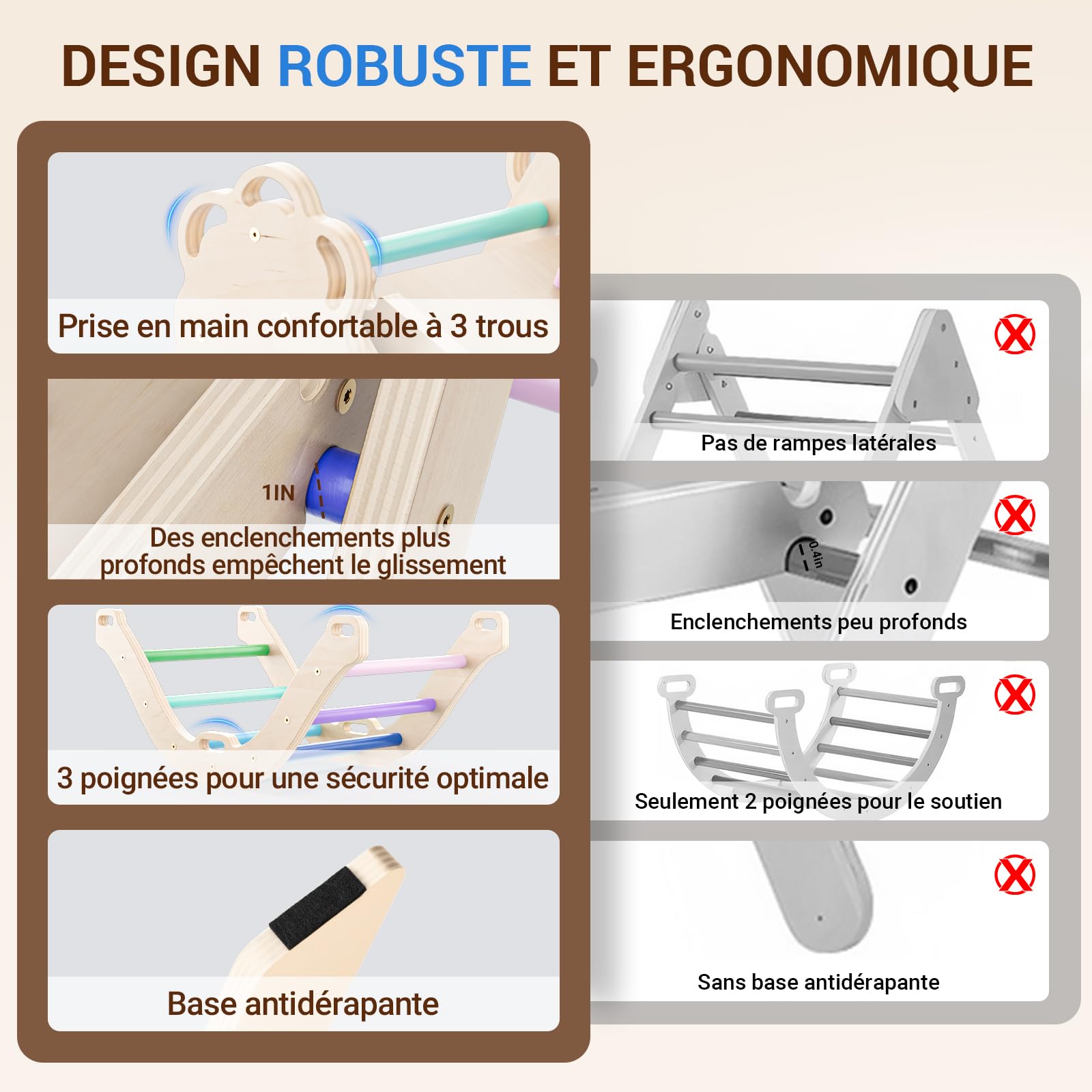 COSYLAND Triangle d’Escalade Montessori 8-en-1 – Arche Pliable en Bois, Parcours de Motricité pour Enfants 1–3 Ans, Structure Stable, Charge 80 kg, Coffret Cadeau Coloré (Froid)