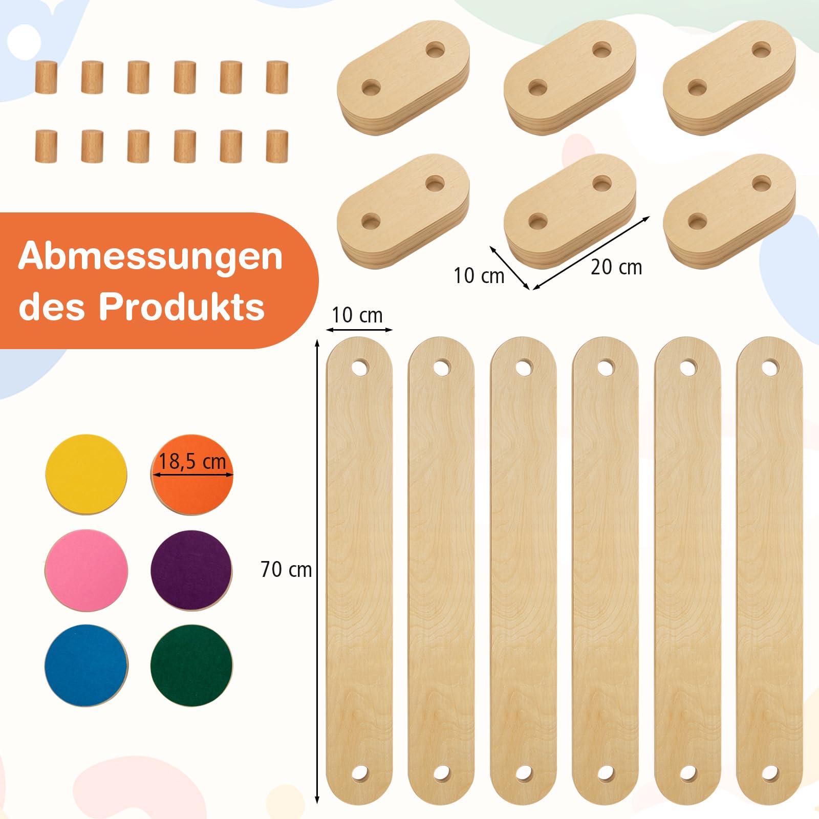 Montessori-evenwichtsbalk voor kinderen, balansbalk met kleurrijke hindernisstenen, Montessori-speelgoed, evenwichtstraining voor binnen en buiten, voor kinderen van 1 jaar