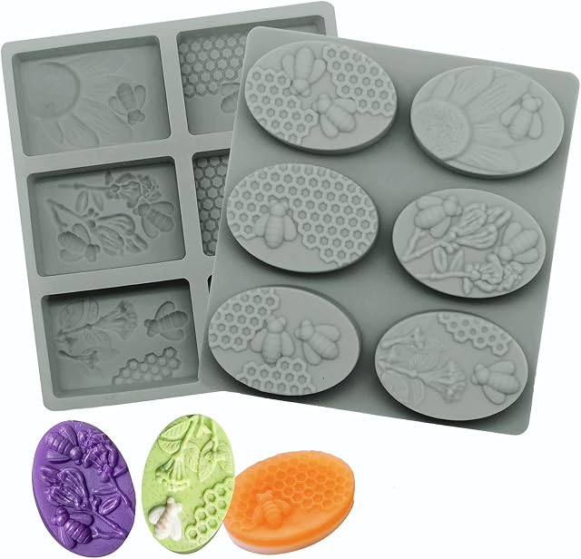 MARUKO 2 Pcs Silicone Soap Molds, 3D Honeycomb Silicone Soap, Silicone Food Grade Soap Making Supplies Soft Non-Stick Cupcake Muffin Baking Pan Mould for DIY Homemade Craft (Grey)