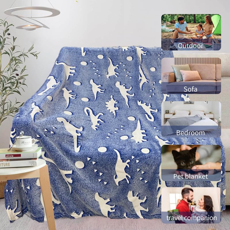 Dinosaur Blanket for Boys, Personalized Baby Blankets for Boys, Dinosaur Glow in The Dark Blanket for Kids, Toddler Blanket for Boys, Soft Fleece Blankets and Throw,Birthday 40"x 50"