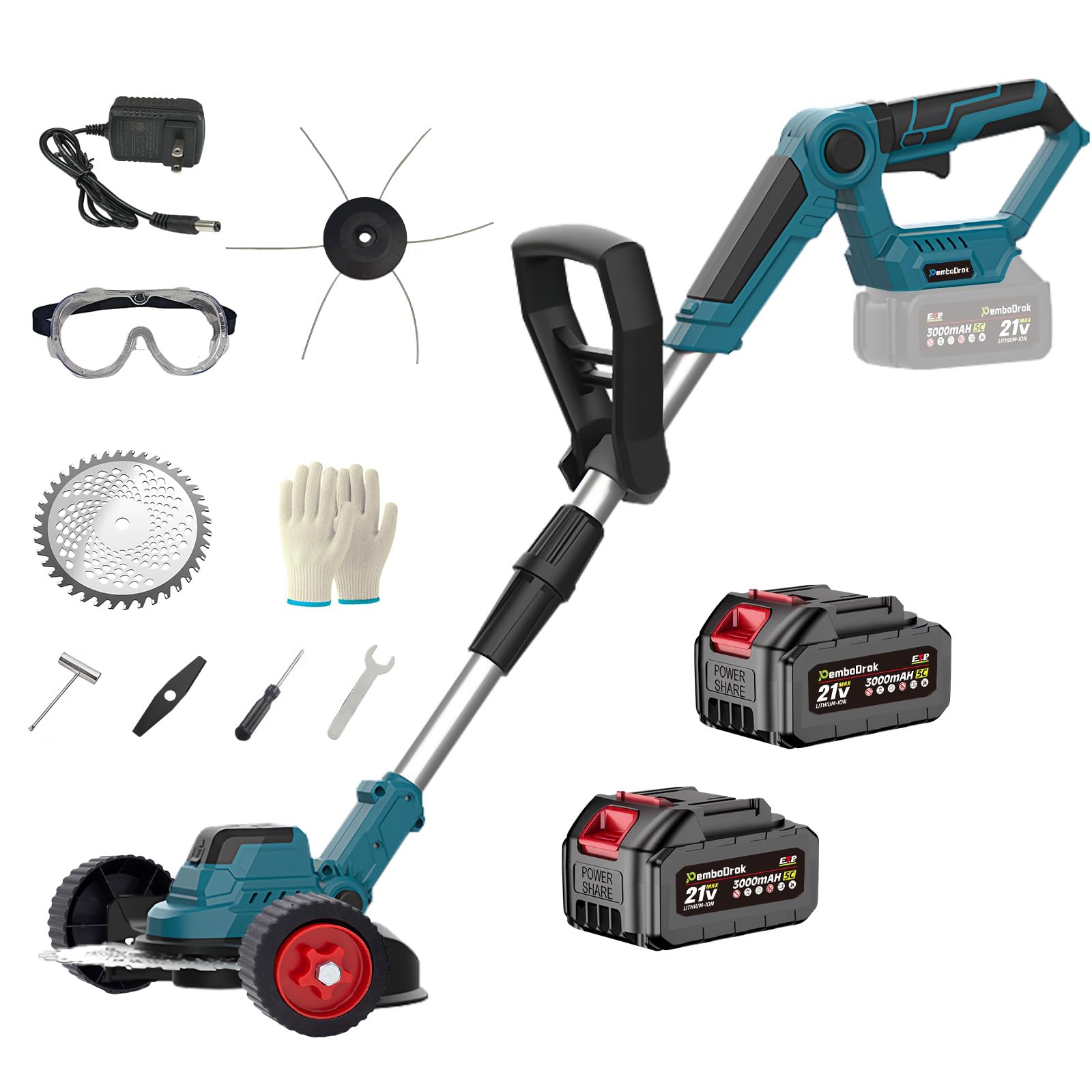 Electric Weed Wacker with Wheel Brushless Cordless Weed Eater Battery Powered| 60 Minute Battery Life | Silent Design, One Click Start | Suitable for Small and Medium-Sized Lawns