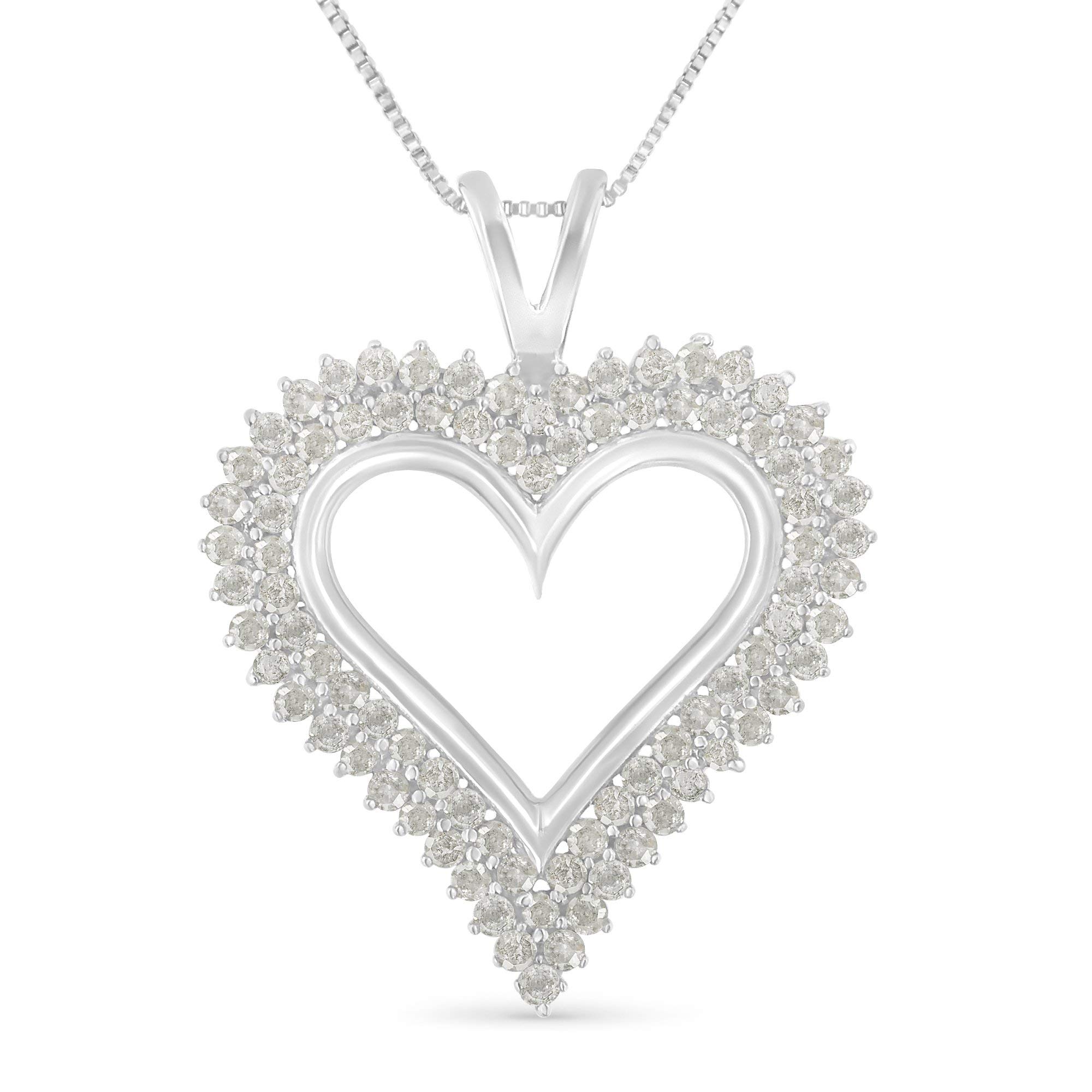 Original Classics .925 Sterling Silver Diamond Heart 18' Pendant Necklace (I-J Color, I2-I3 Clarity) - Choice of Diamond Weight & Color