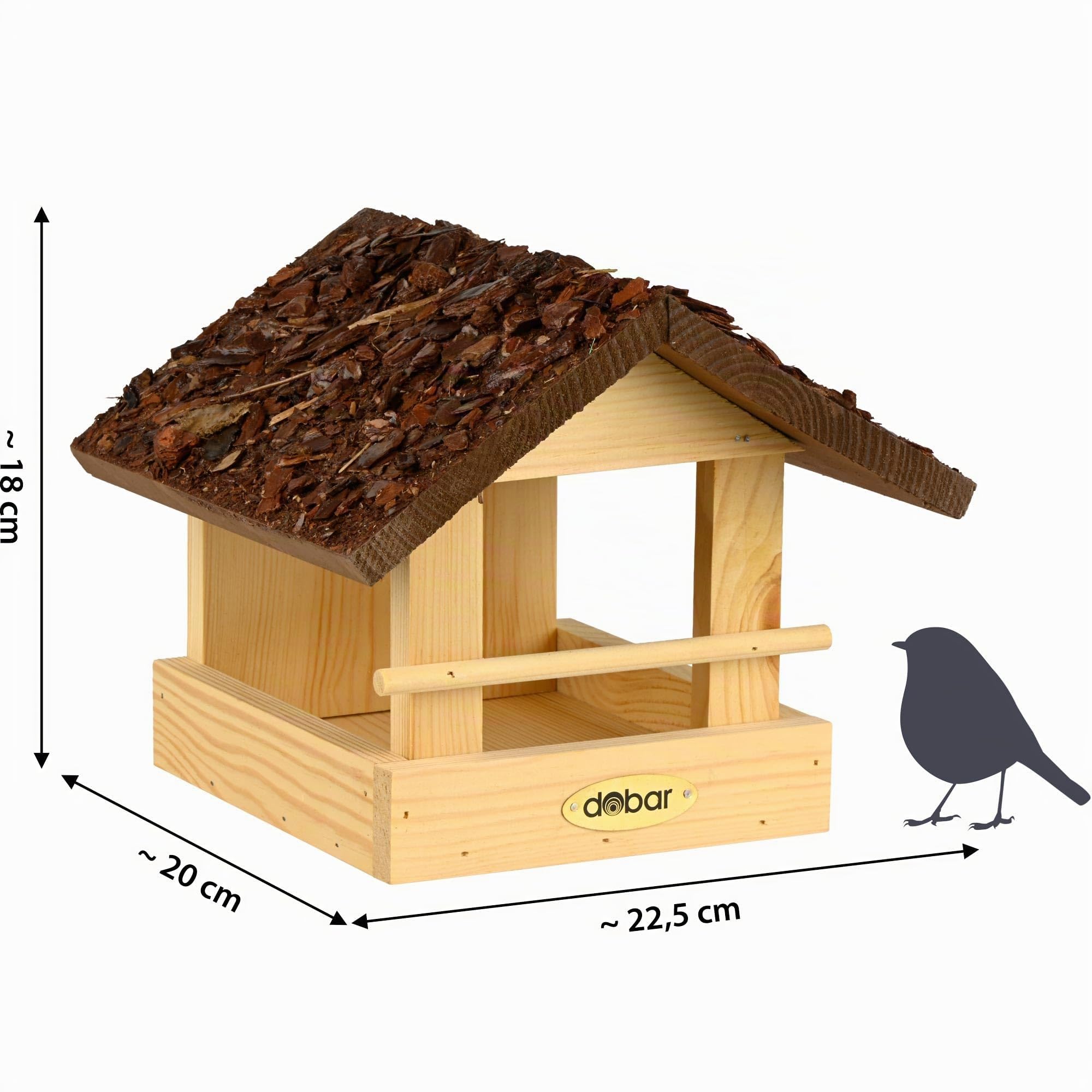 dobar 38120FSCe Petite Maison pour Oiseaux en Bois, Toit recouvert d'écorces, 20 x 22.5 x 18 cm
