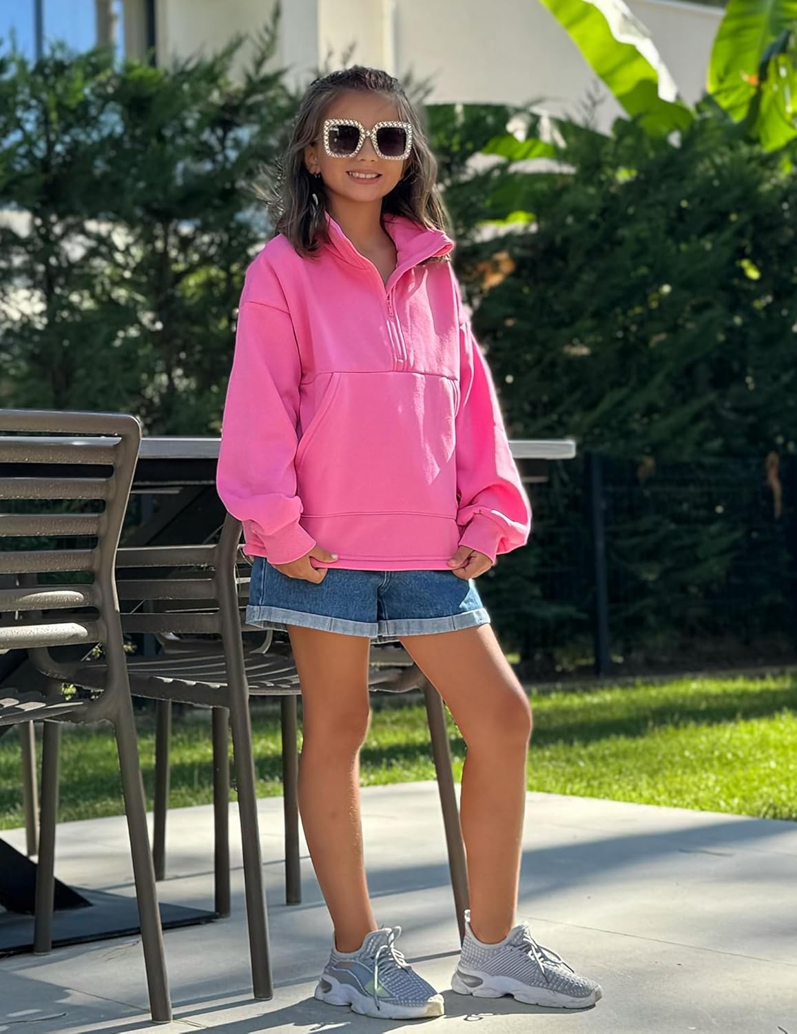 Arshiner Girls Half Zip Sweatshirt with Drawstring Hem Fleece Quarter Zip Pullover Sweatshirts Fall Clothes for Teen Girl - Image 4