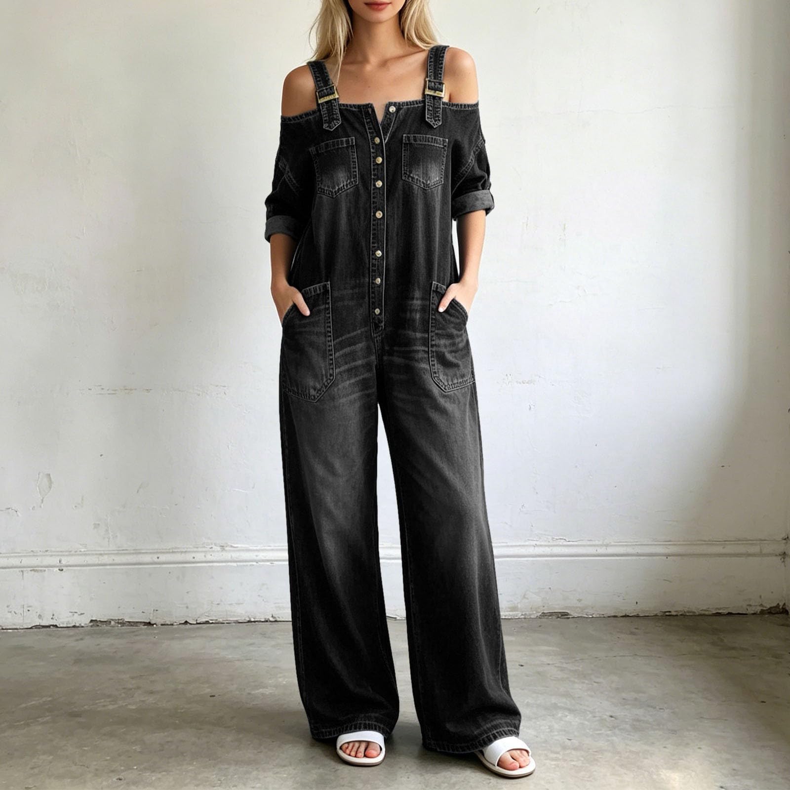 Mono vaquero para mujer, con bolsillos, mono elegante, retro, vaquero, estilo vintage, estilo vaquero, largo